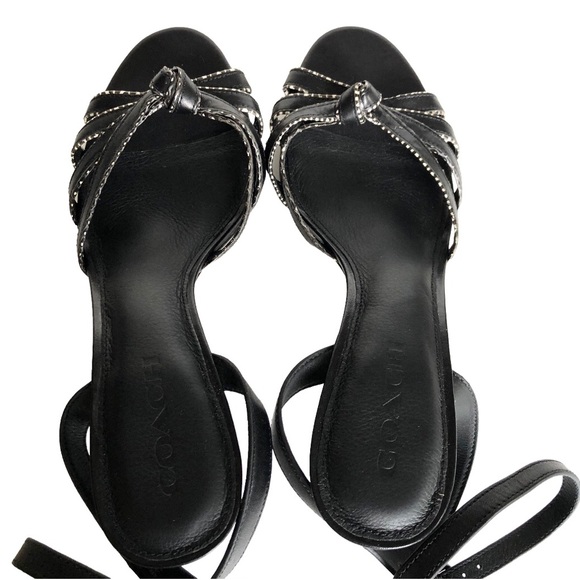 Coach Meg Black Leather Ankle Strap Heeled Sandals Women’s Size 10B - Picture 5 of 9